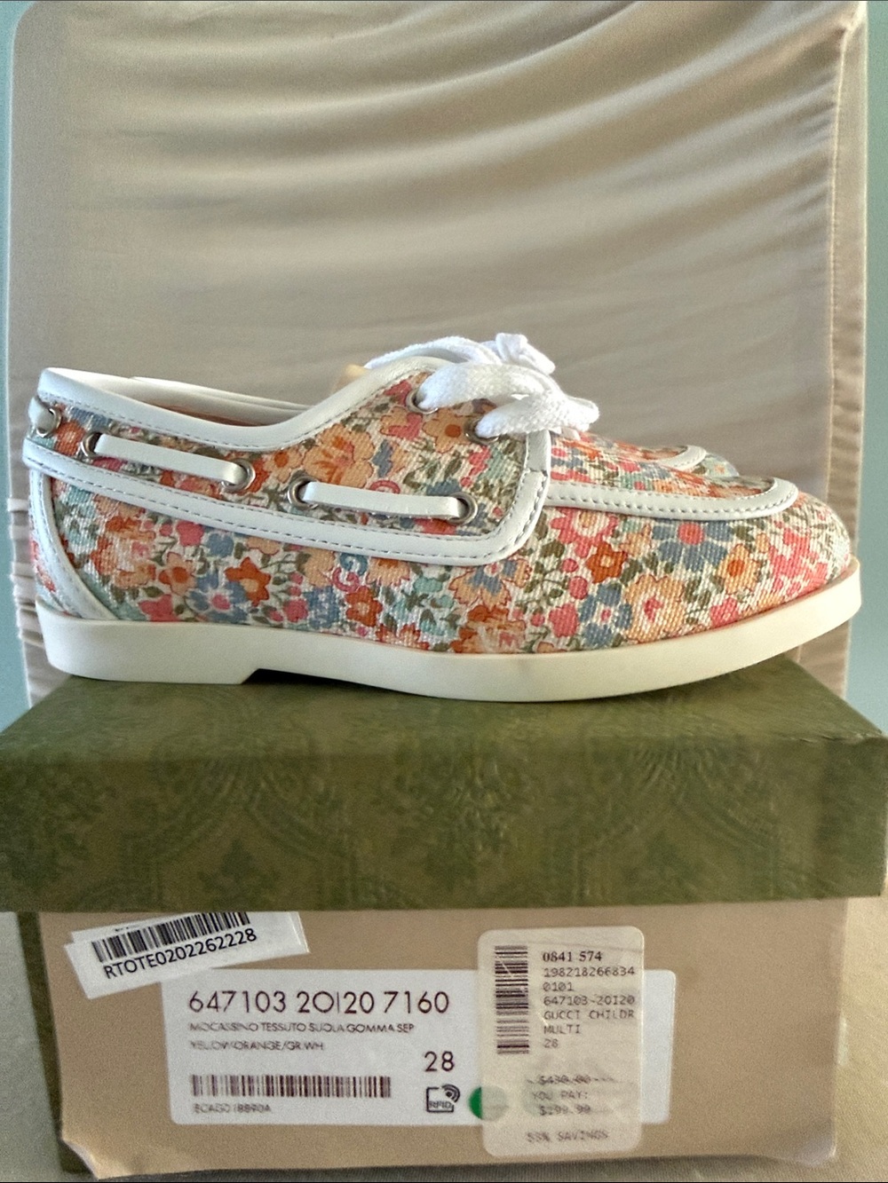 Gucci Kids Floral Moccasins with White Trim